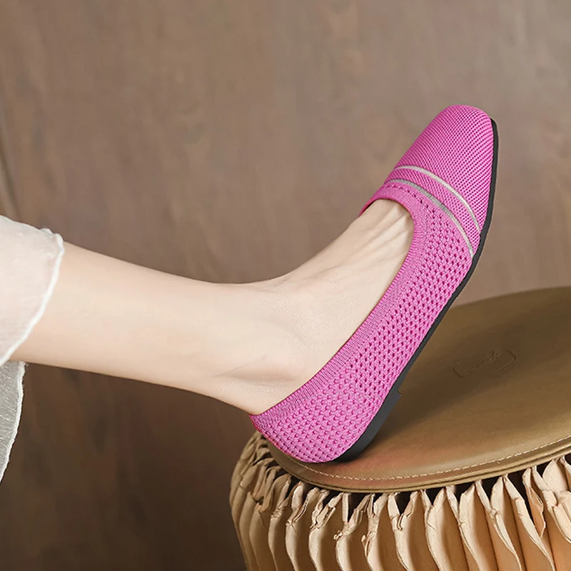 Женские туфли на плоской подошве дышащие повседневные удобные вязаные с