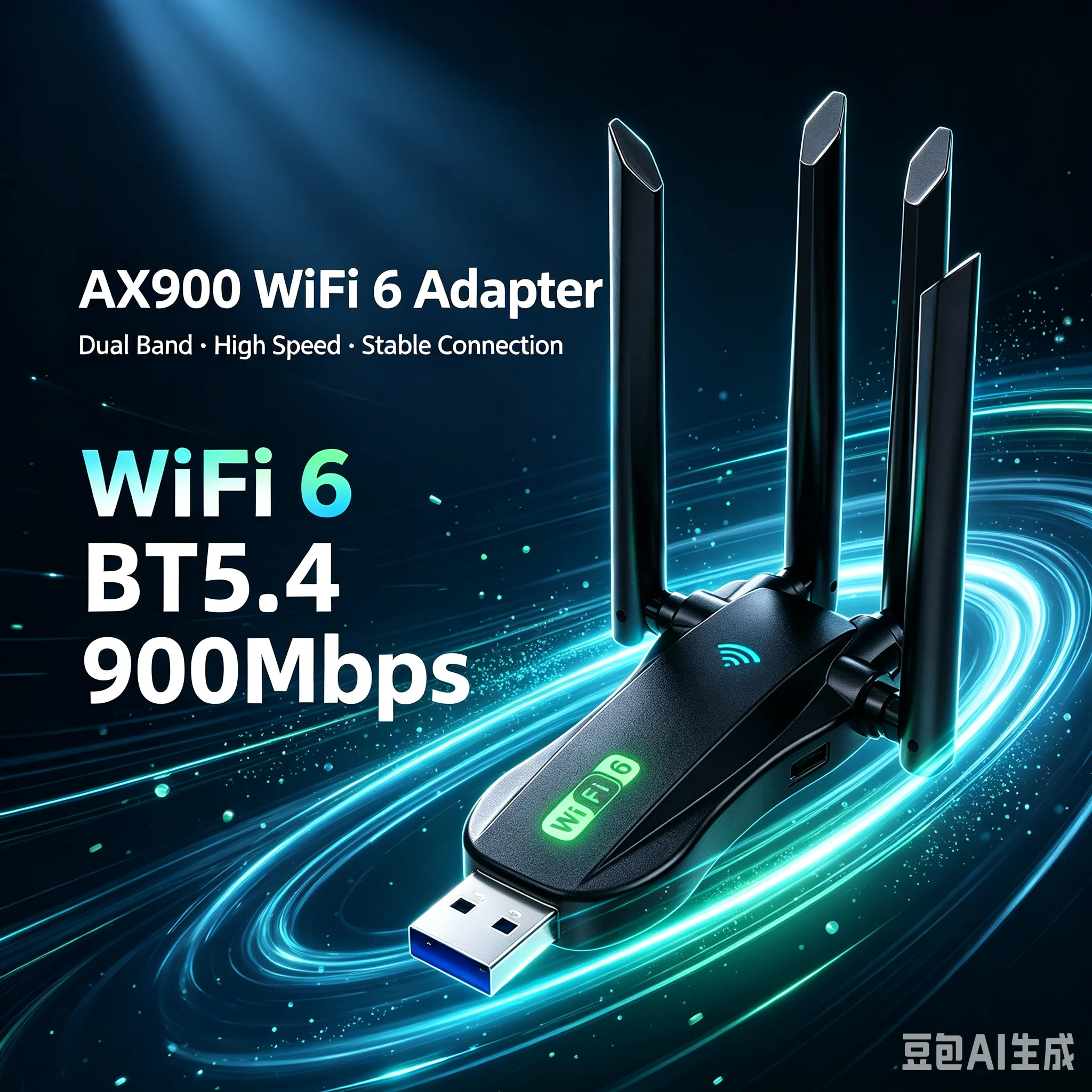 Фото USB-адаптер AX900 WiFi6 с Bluetooth 5.4, двухдиапазонный (2.4G+5.8Ghz), 4 антенны, беспроводной USB-приемник для ПК/ноутбука №1