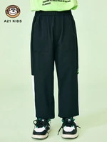 a21 boys casual trousers 2022 summer fashion woven loose wide leg patch pockets elastic waist small feet childrens sports pants