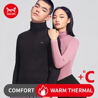 miiow thermal underwear women men comfort thermal shirt winter high collar solid tracksuit fleece warm couple heat pack top
