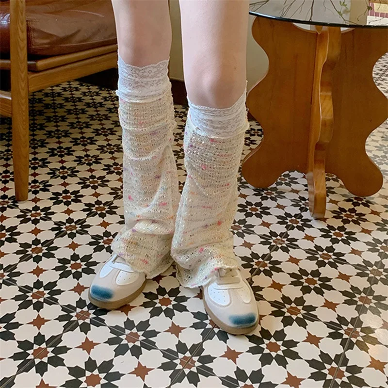 Новые модные женские летние гетры с разноцветными точками кружевной отделкой