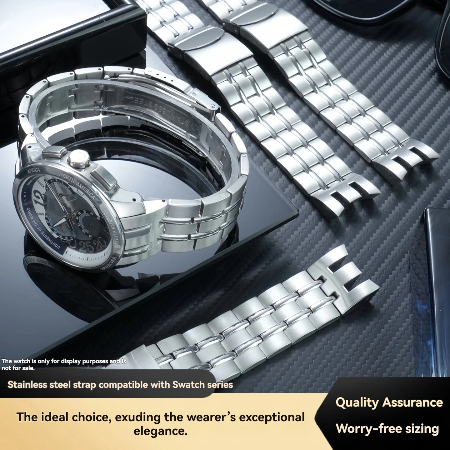 Фото Для Swatch YRS403/412/402G: специальный ремешок для часов, 21 мм, с изогнутым вырезом, из нержавеющей стали, мужской металлический ремешок для часов, аксессуар. №2