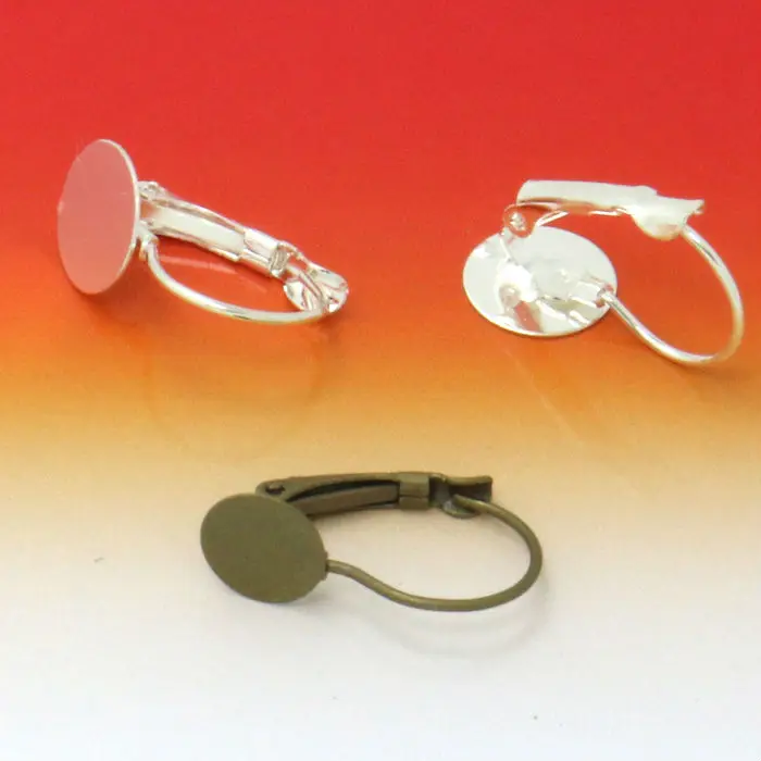 

20pcs 10mm Cameo Glass Cabochon Antique Bronze/Silver French Lever Bezel Blank Earrings Backs Base For DIY Earrings