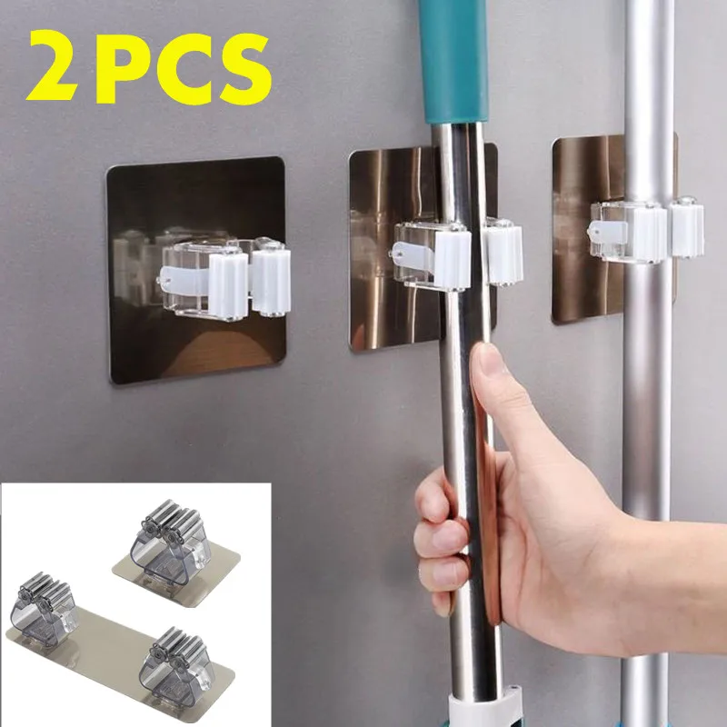 

2pcs Adhesive Multi-Purpose Hooks Wall Mounted Mop Organizer Holder RackBrush Broom Hanger Hook Kitchen bathroom Strong Hooks