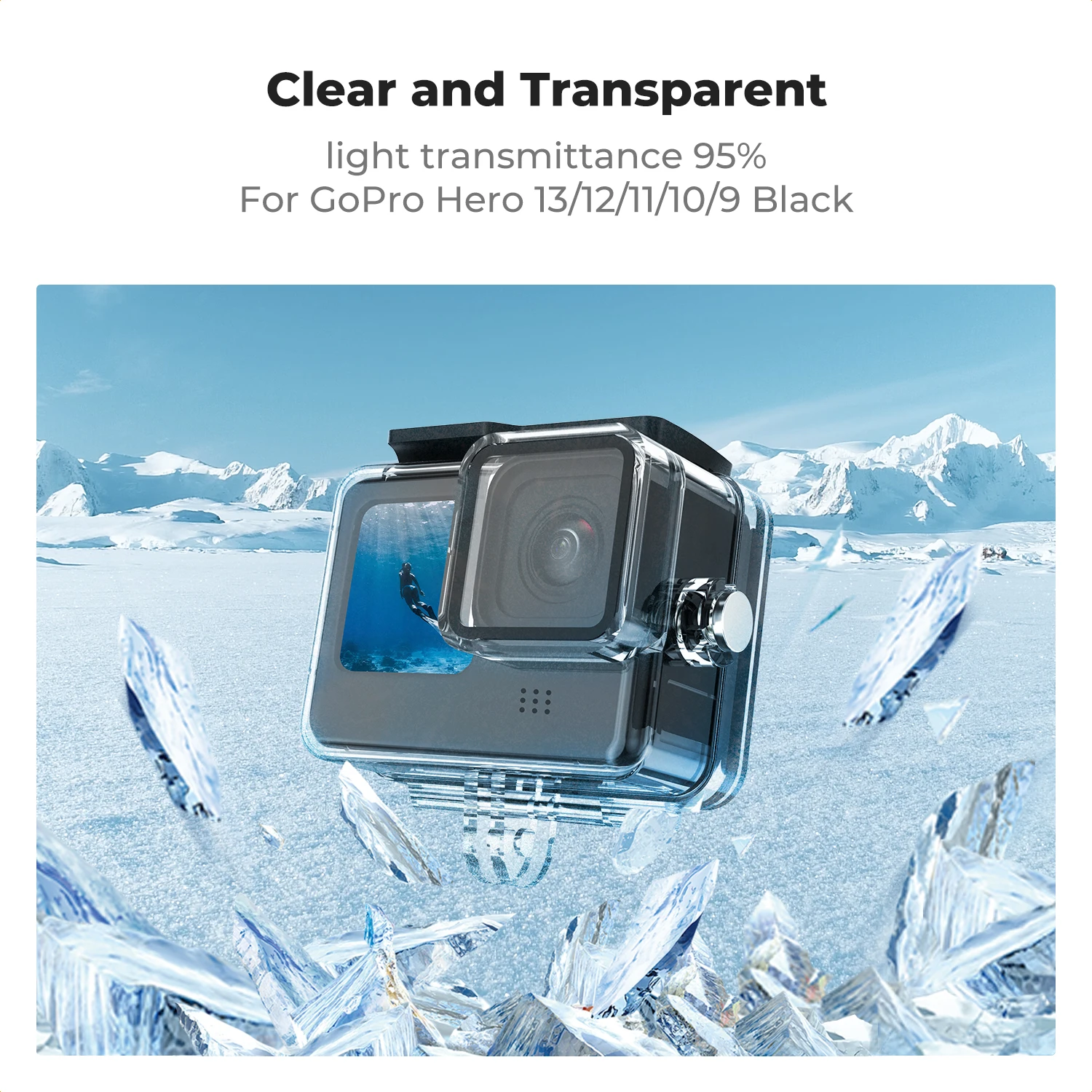 Фото Водонепроницаемый чехол K&F Concept 60 м/196 футов для GoPro Hero 13, черный защитный корпус для подводного дайвинга для Go Pro 12/11/10/9, черный №2