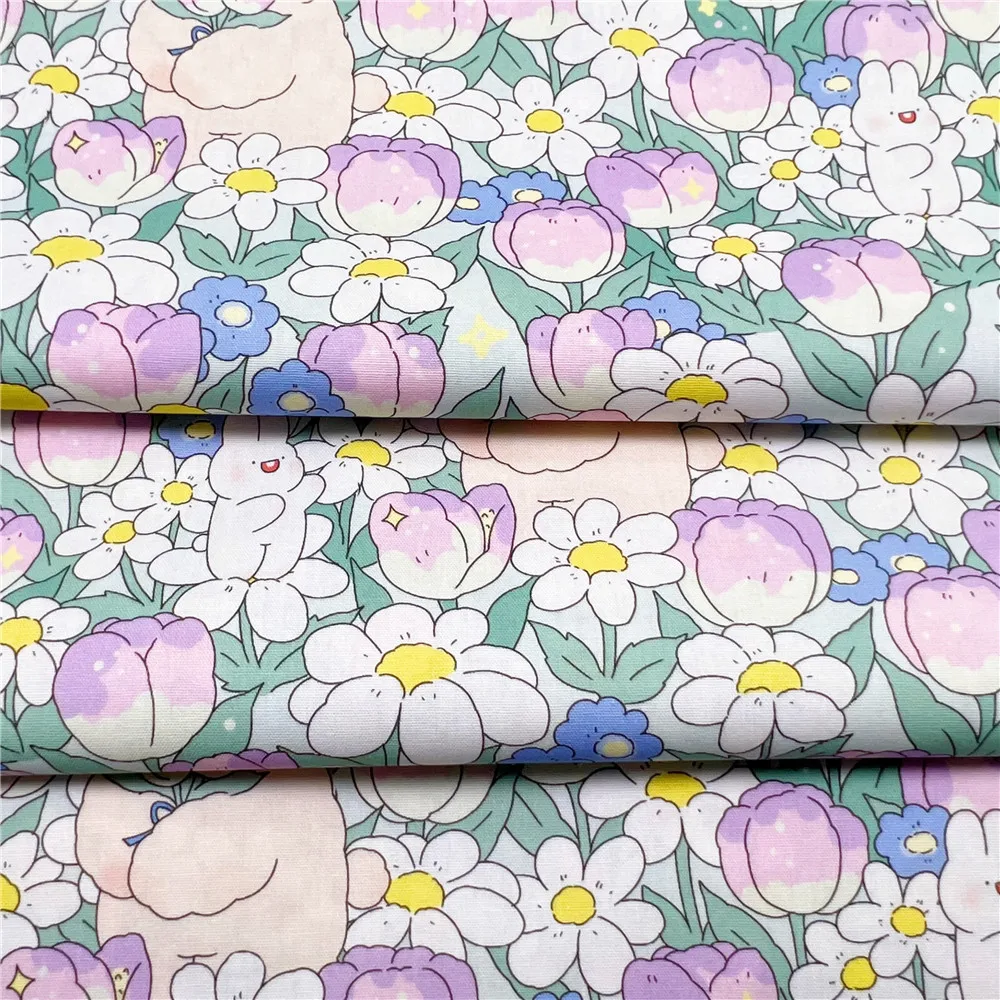 Хлопковая ткань с изображением тюльпана и медведя для шитья квилтинга материал