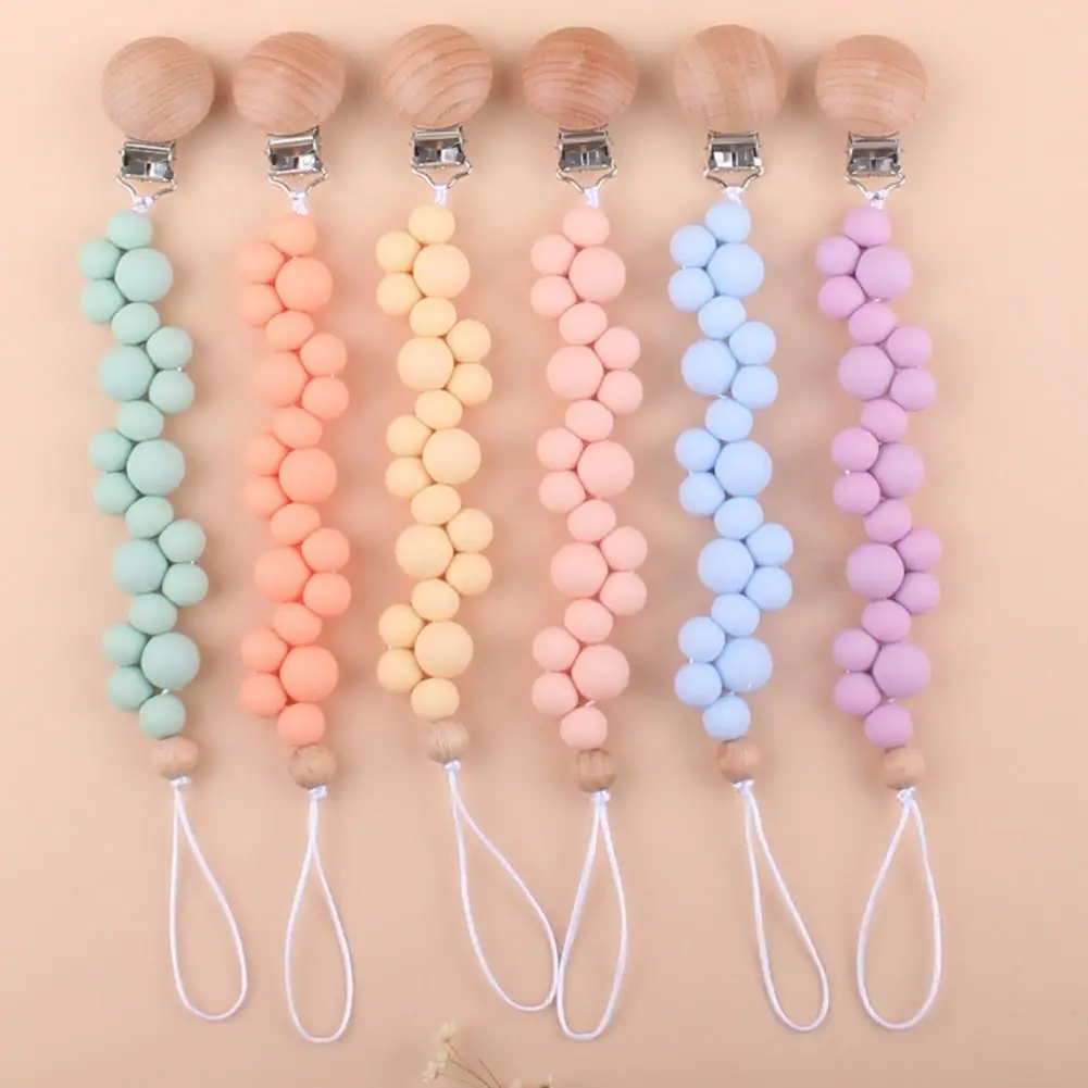 

Excellent Baby Soother Clip Chain Teething Chewing Toy Pacifier Chain Silicone Beads Prevent Lost