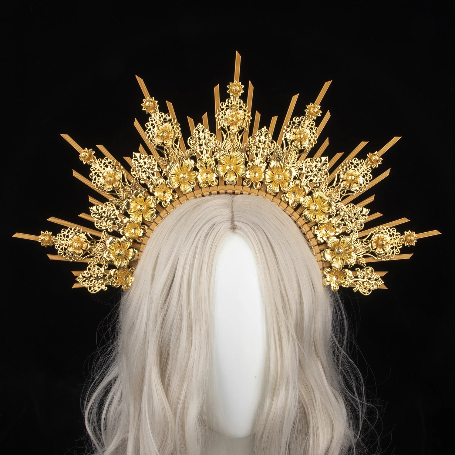 

Gold Spiked Crown Headband Sun Goddess Queen Baroque KC Halo Headpiece Gothic Lolita Hair Accessories