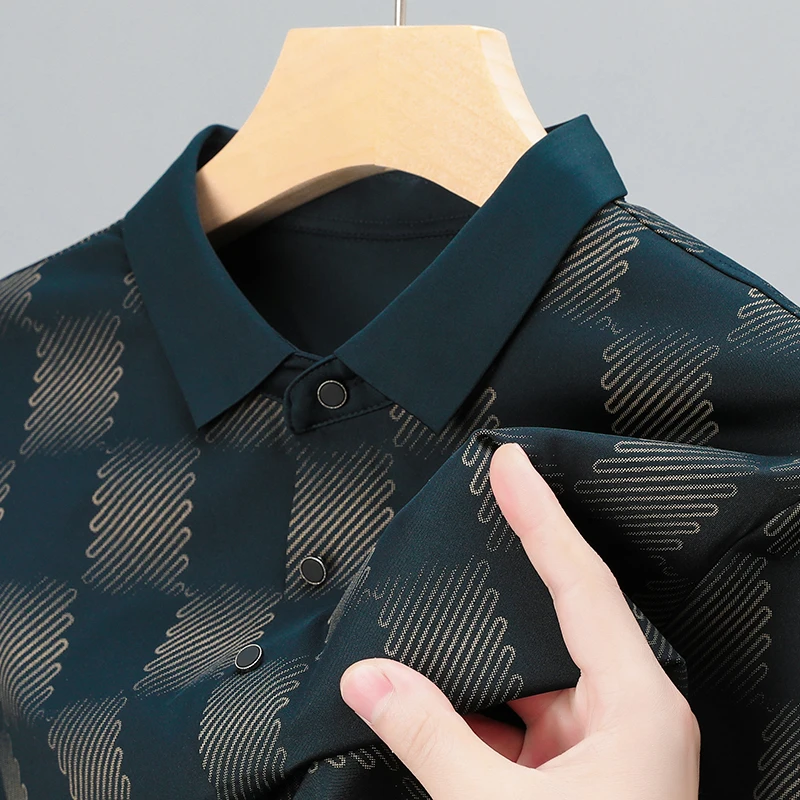 

Высококачественная роскошная мужская Осенняя рубашка-поло с отложным воротником, Классическая деловая Повседневная дизайнерская рубашка-поло в клетку с длинными рукавами
