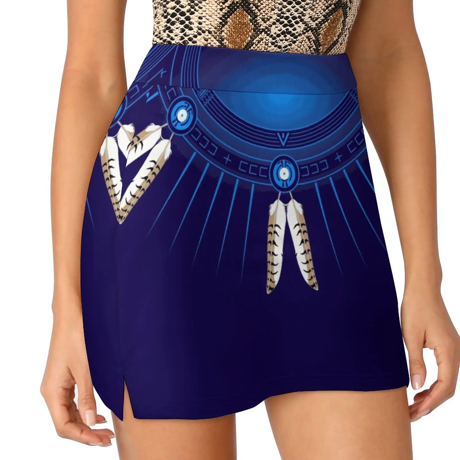 Женская юбка в стиле слизи Хорс модная короткая с перьями цвет голубой |