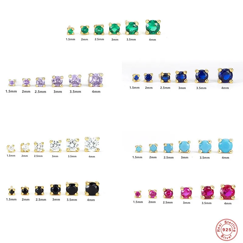 

6 шт., серьги-гвоздики из серебра 925 пробы