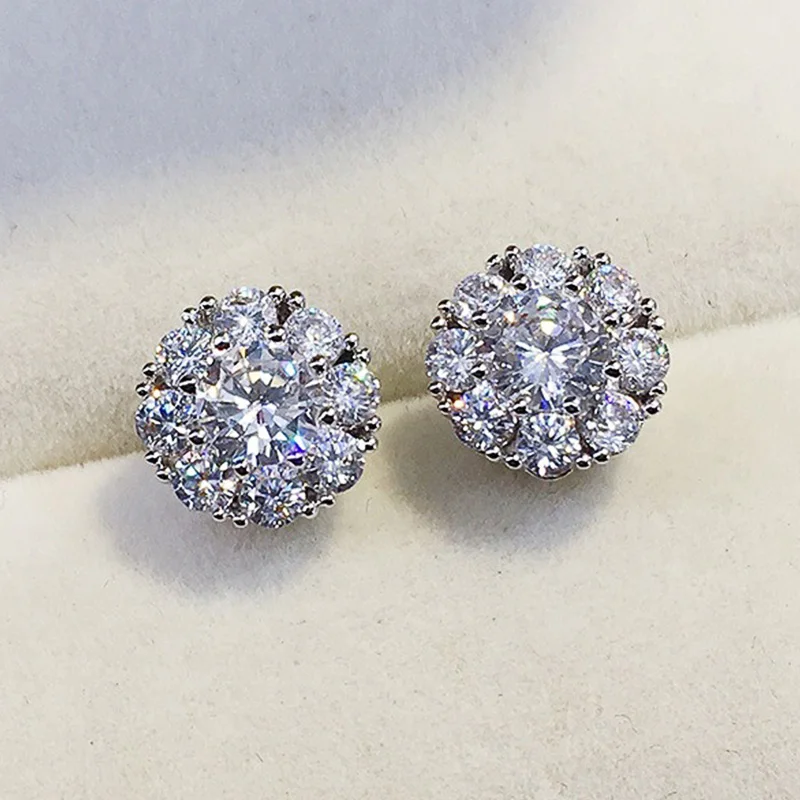 

New Fancy Flower Shaped Stud Earrings with Full Crystal Cubic Zirconia Shiny Women's Earrings New Fashion Jewelry Wholesale