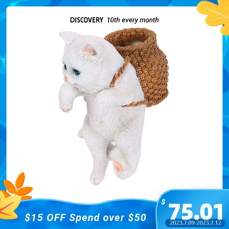 

Figurines Aquarium Ornament Hanging Basket Cat Cute Vivid Shape Small Home Office Fish Tank Decorations Landscaping Lightweight