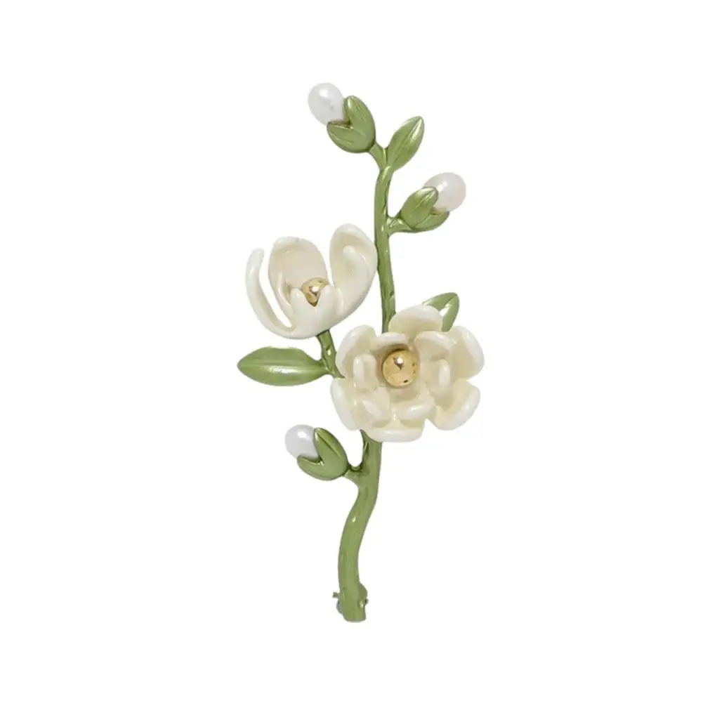 Эмалированная Брошь В Виде Цветка магнолии Альба для женщин свадебная Банкетная