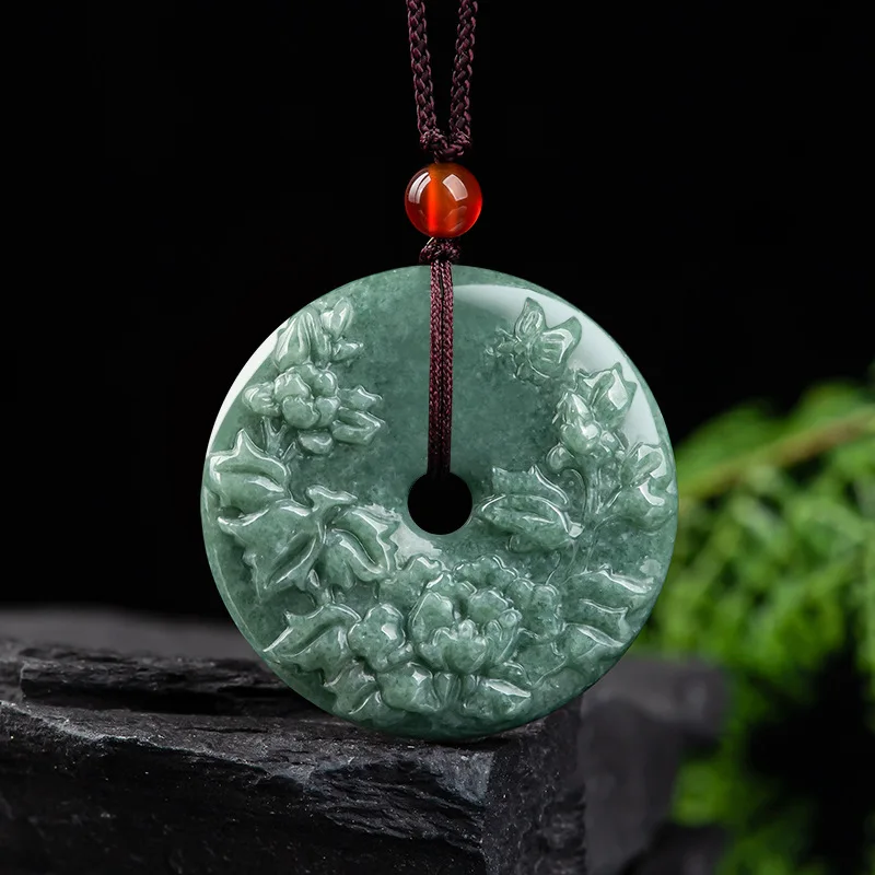 

Hot Selling Natural Hand-carve Jade -Blossoming Rich Pingan Buckle Necklace Pendant Fashion Jewelry Men Women Luck Gifts