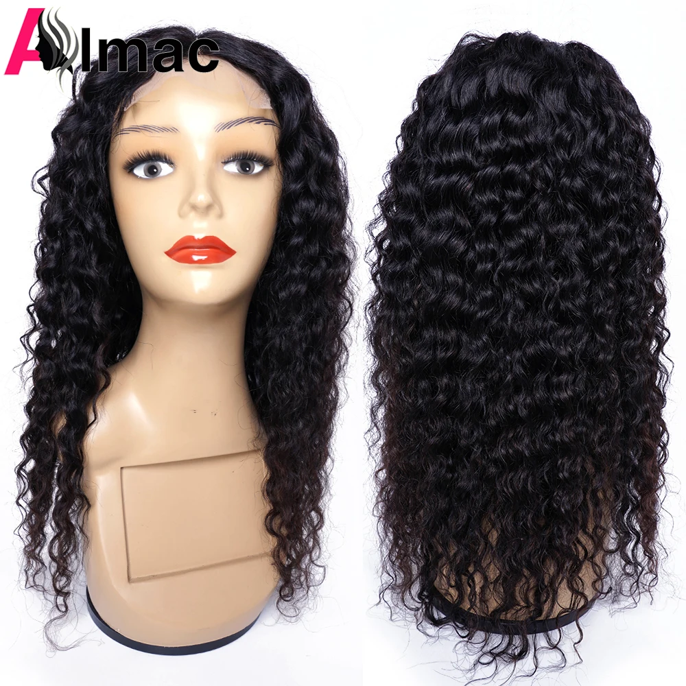 

Water Wave Lace Closure Wig Natural Color Indian Remy Human Hair Wigs Transparent Lace Closure Wig For Women 4*1 T Part Wig 150