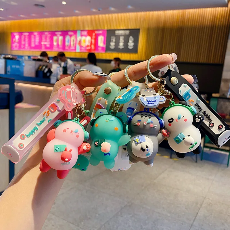 

Cartoon Cute Resin Animal Headphone Baby Keychain Panda Cat Rabbit Frog Car Key Ring Bag Key Chain Pendant Keyring Gift for Kids
