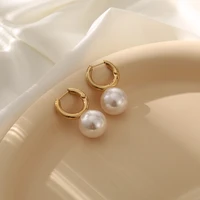 18k gold retro circle pearl drop earrings minimalist temperament hoop earrings ear buckle party wedding dangle jewelry for women