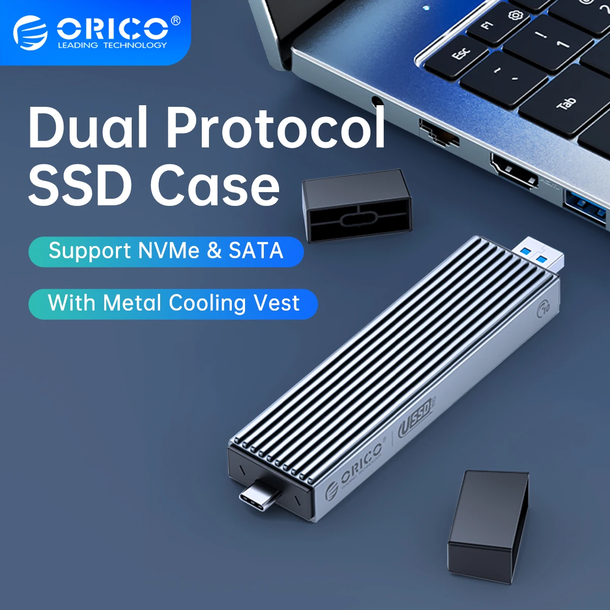 

ORICO 2 in 1 USB A Type-C Dual Interface M.2 SSD Case Support M2 NVMe M Key SATA NGFF M&B Key SSD Hard Disk with Cooling Vest