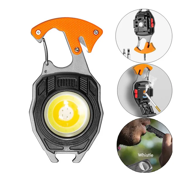 

3PCS Mini LED Keychain Flashlight Work Rechargeable Multifunction Light Cigarette Lighter Screwdrive Corkscrew Outdoor Camping
