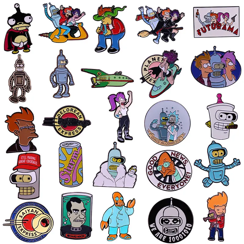 

Comedy Comic Movies TV Futuramas Enamel Pins Anime Planet Express Ship Brooch Lapel Badges Cartoon Funny Jewelry Gift for Kids