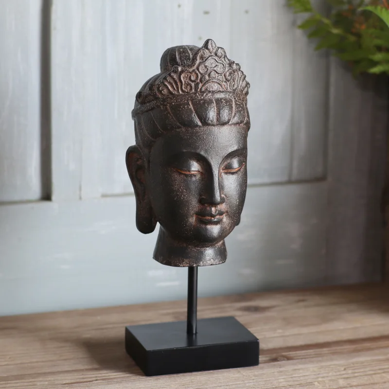 

Buddha Head Statue, Buddha Sculpture Resin Figurine Ornament Buddhist Supplies Home Tabletop Living Room Decoration