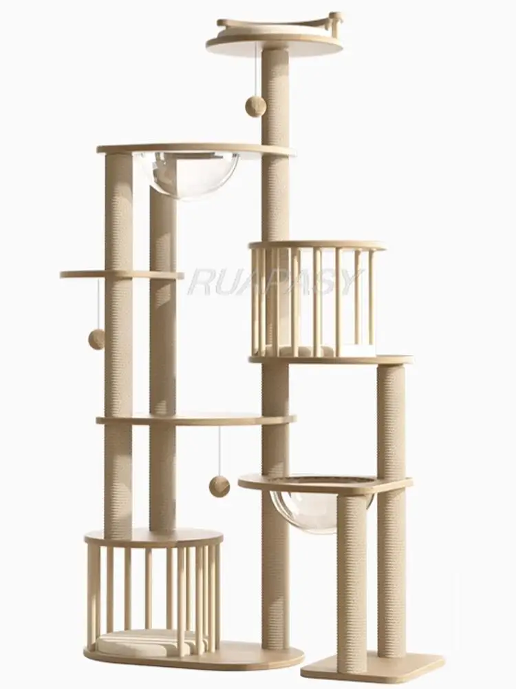 

Wood Cat Tree Climbing Shelf Frame Grabbing Column Sisal Cat Villa Nest Scratcher Post Condo Scratching Jumping Platform Perch
