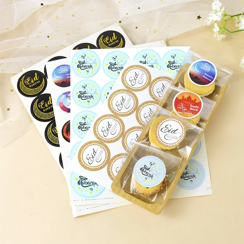

60/120pcs EID Mubarak Decor Paper Sticker Ramadan Gift Box Labels Seal Sticker Islamic Muslim Holiday Celebration Party Supplies