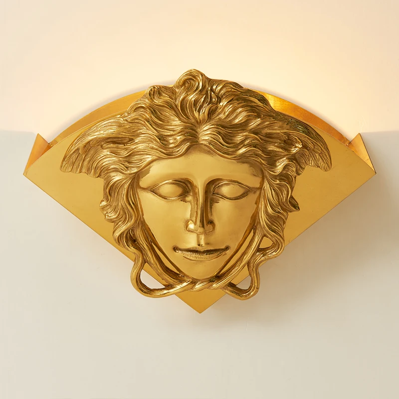 

European Classical All Copper Wall Lamp French Luxury Retro Villa Corridor Hallway Hall Lighting Versace Beauty Head