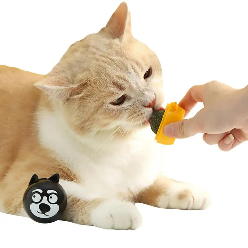 

2pcs Catnip Ball Toy Cute Dog Head Design Catnip Ball Wall Mount Spinning Mint Balls Edible Cat Catnip Toys Catnip Licking Ball