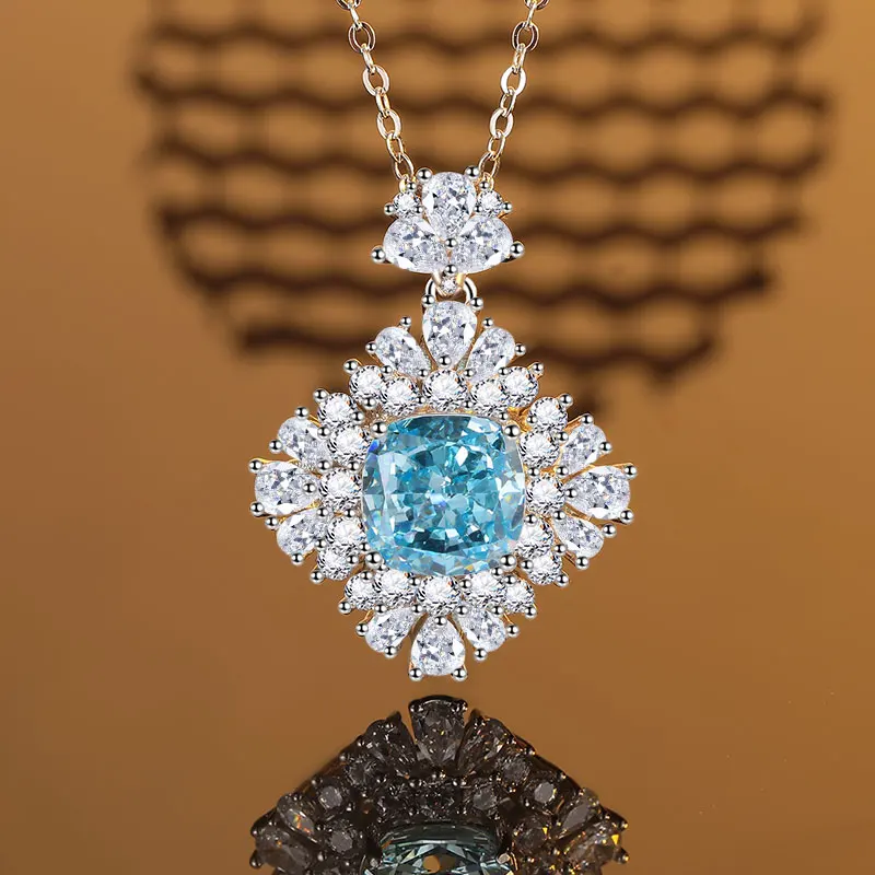 

Роскошное ожерелье из серебра S925 пробы цвета синего океана с кулоном, инкрустированным цирконием, женское Любимое