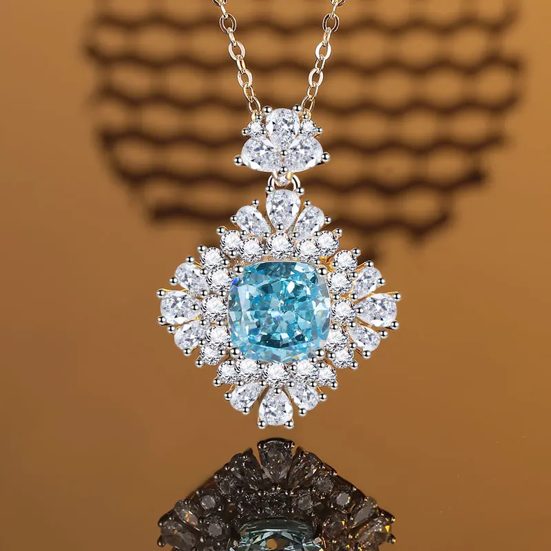 

Luxurious S925 Silver Ocean Blue Necklace Pendant Inlaid with Zirconia Women’s Favorite