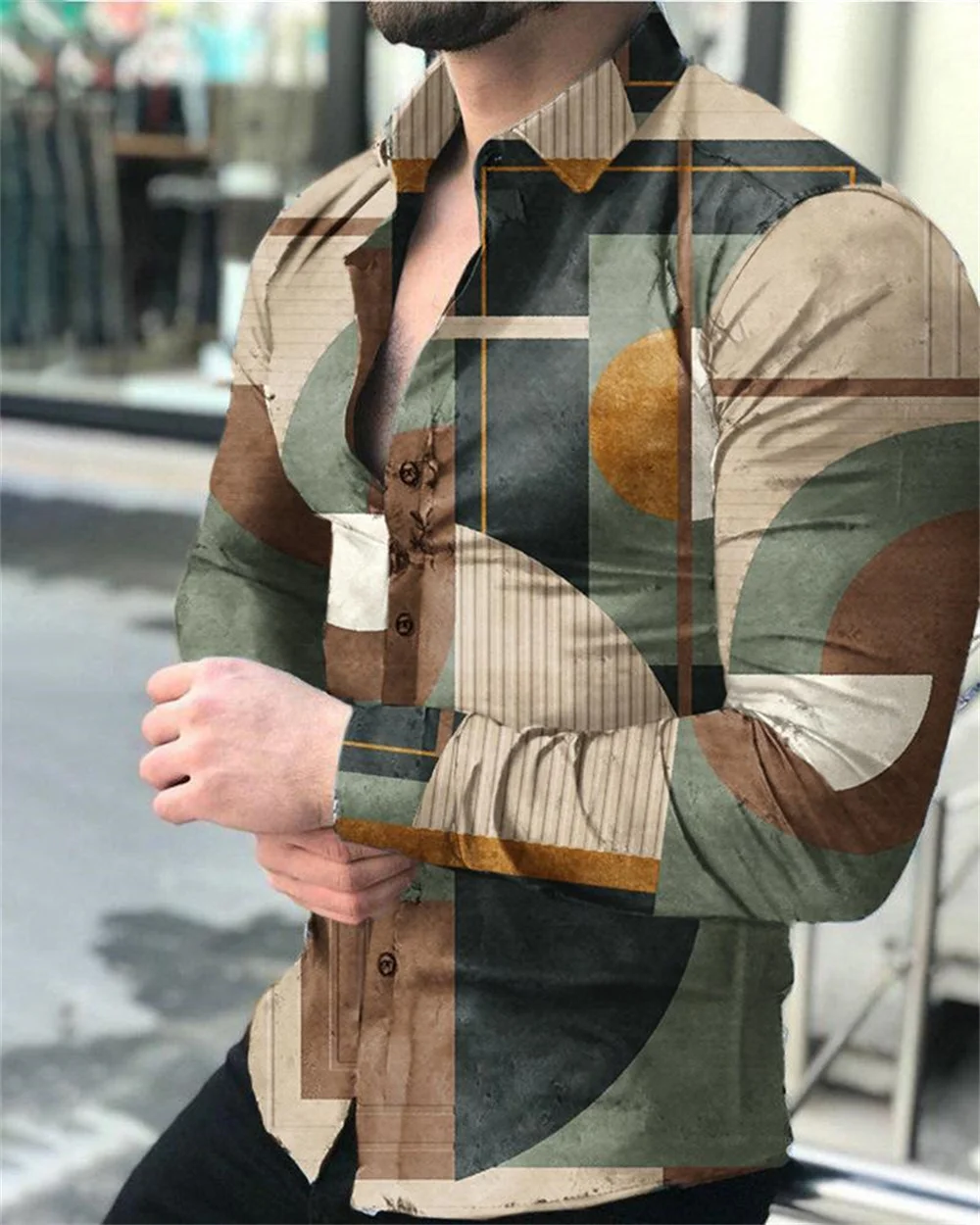 

2022 spring and autumn new fashion men's lapel buttoned cardigan shirt men's street casual digital printing long-sleeved shirt