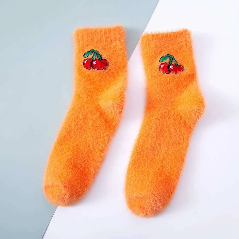 New Winter Autumn Velvet Socks Cute Fruit Socks Thicken Warm Women Socks Sleep Socks Girls Home Floor Bedroom Sox Harajuku Gift