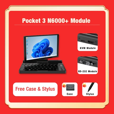 New Cheap GPD Pocket 3 Windows Gaming Laptop Notebook PC Computer Intel Pentium Silver N6000 8GB RAM 512GB SSD KVM RS232 Module