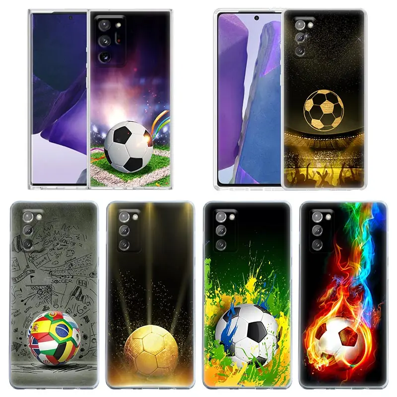 

Case For Samsung Galaxy Note 20 Ultra 5G 10 Lite Plus 8 9 A70 A50 A01 A02 A30 Clear Cases Cover Football Soccer Ball Fire Balls