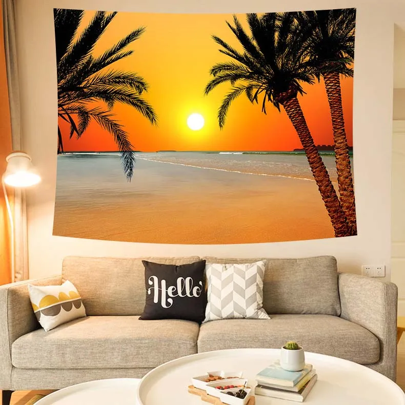 

Seaside Sunset Scenery Background Fabric Printed Tapestry Wall Decoration Family Bedroom Hanging and Blocking Appearance