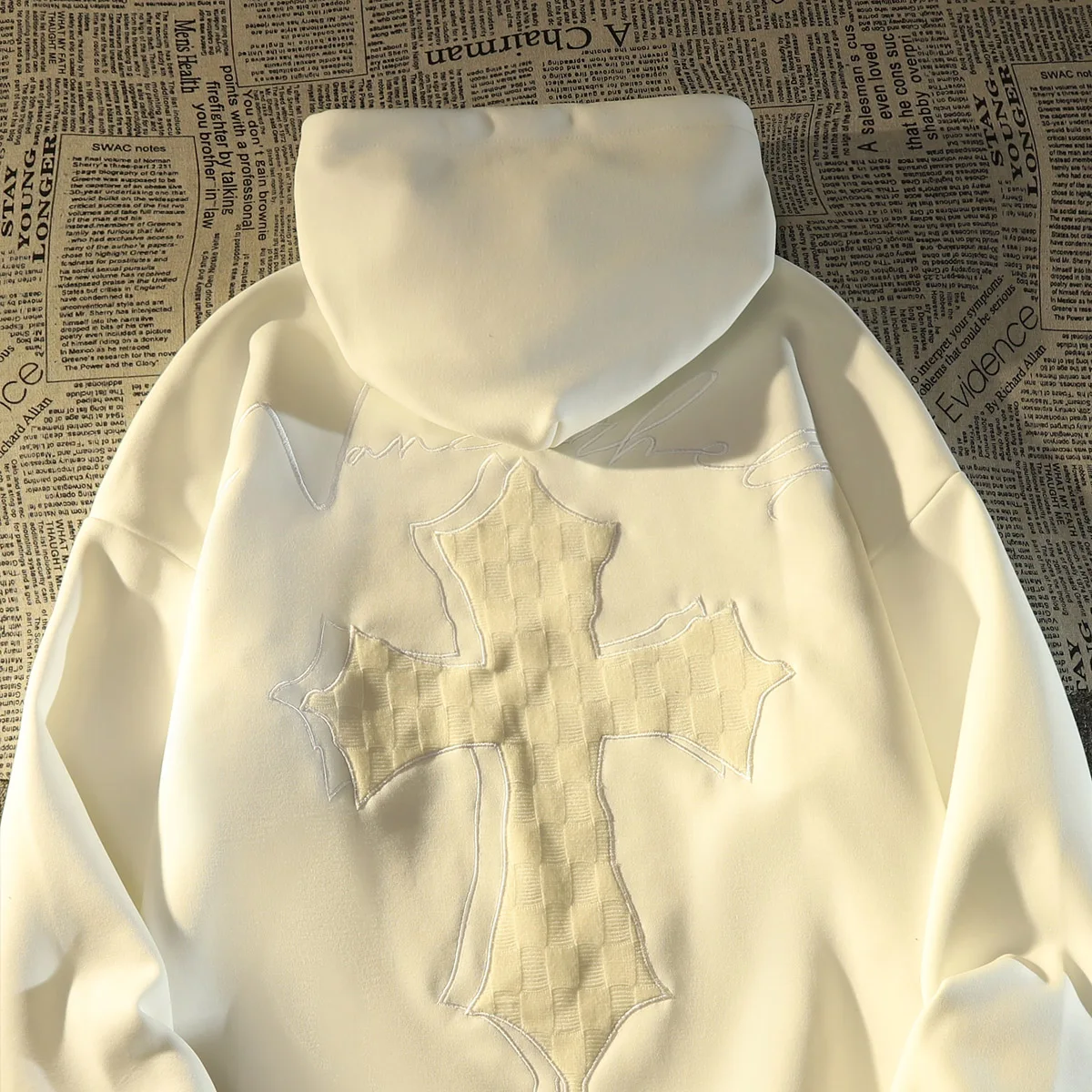 

Oversize Pullover Tops Hip Hop Hoodie Streetwear Sweatshirt Spring Autumn Women Cartoon Plaid Cross Embroidery Harajuku Hoodie