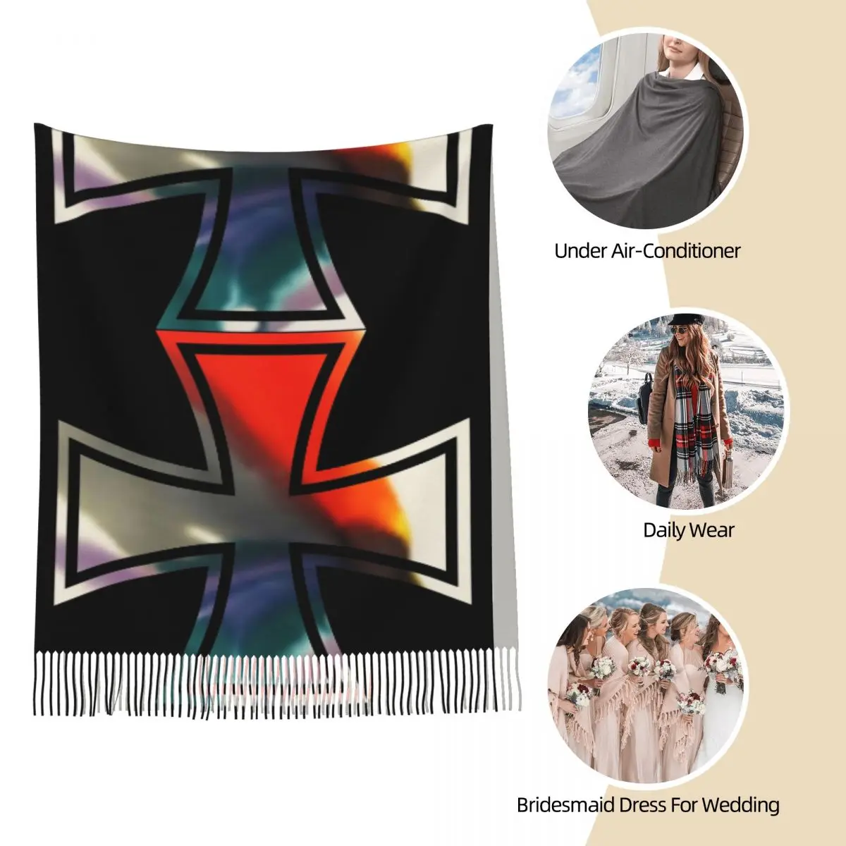 Железный перекрестный галстук красящий один шарф шарфы с кисточками женские