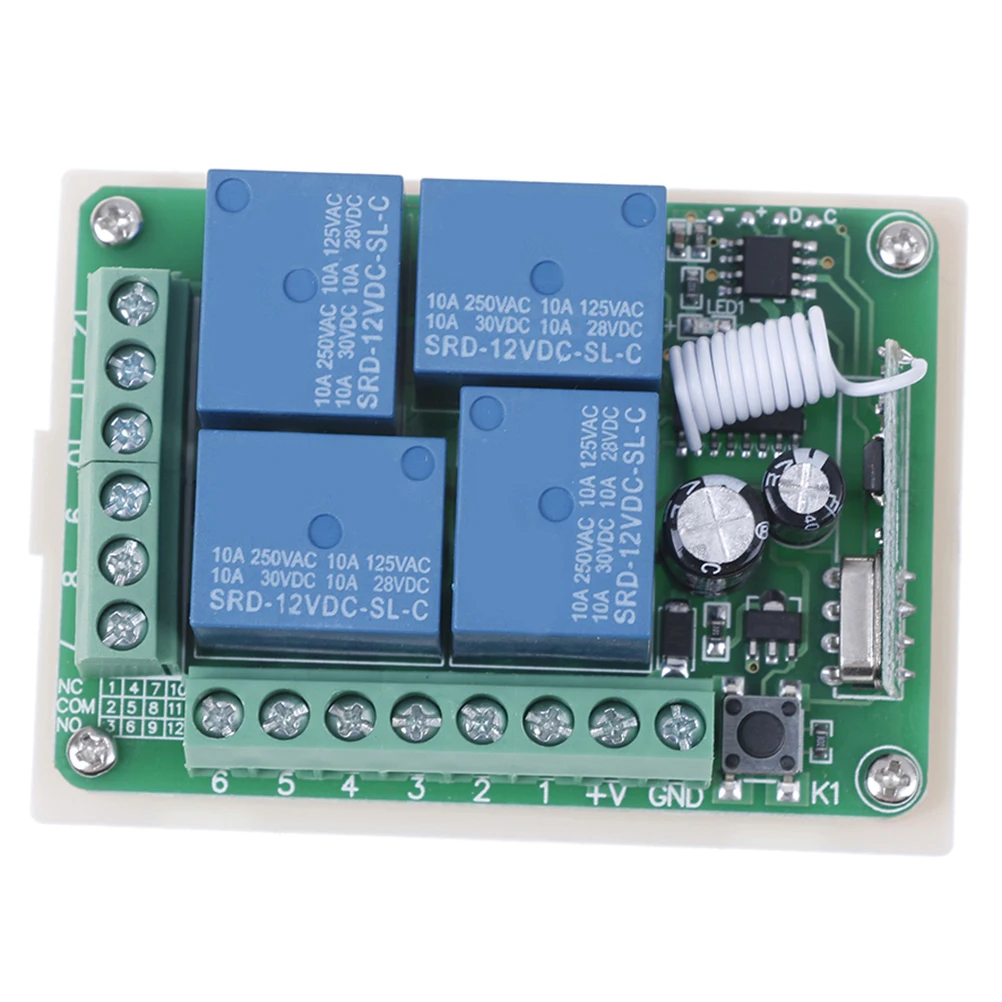 

DC 12v 10A 433mhz 4-way Wireless Remote Control Switch Four Receiving Relays Wireless Relay RF Remote Control Switch Receiver