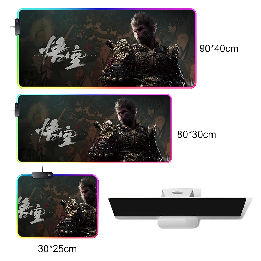Большой игровой коврик для мыши Black Myth WuKong светодиодный клавиатуры нескользящий