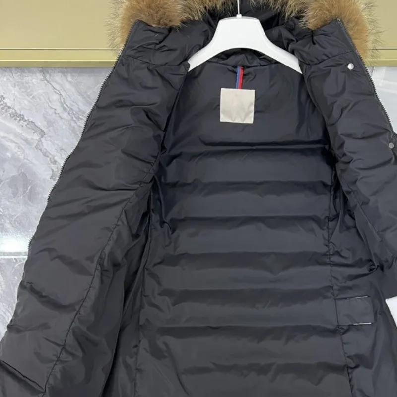 Зимний женский длинный пуховик с воротником из лисьего меха и капюшоном