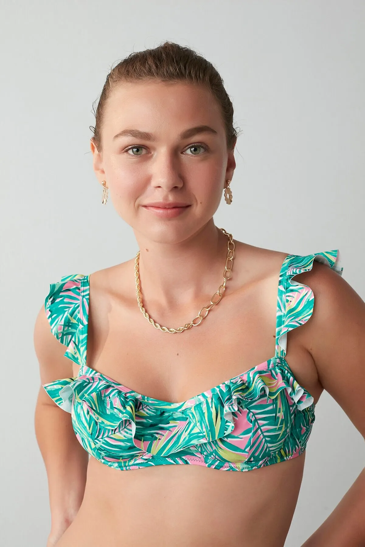 

Women's Bikini Palm Neon Frill Underwire Bikini Top Swimwear Lady Swimsuit Sexy Bikini 2022 New Push Up Bikini Set Suit Suit