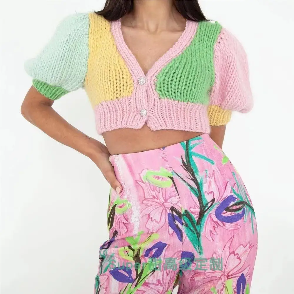 Вязаный облегающий кардиган ручной работы толстый свитер с нитками пальто