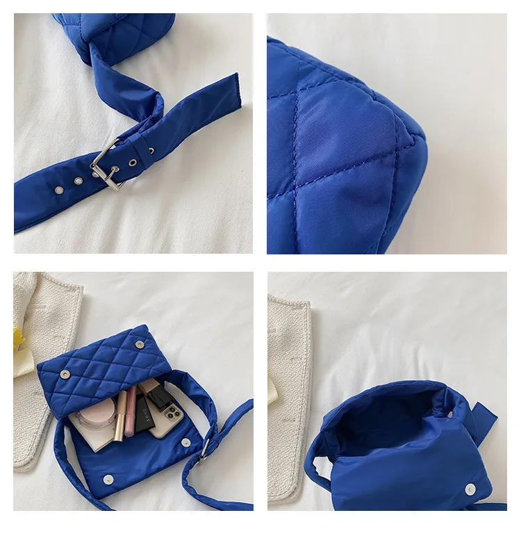 Casual Lingge Quilted Women Shoulder Bags Designer Nylon Padded Crossbody Bag Down Cotton Messenger Bag Small Flap Female Purses