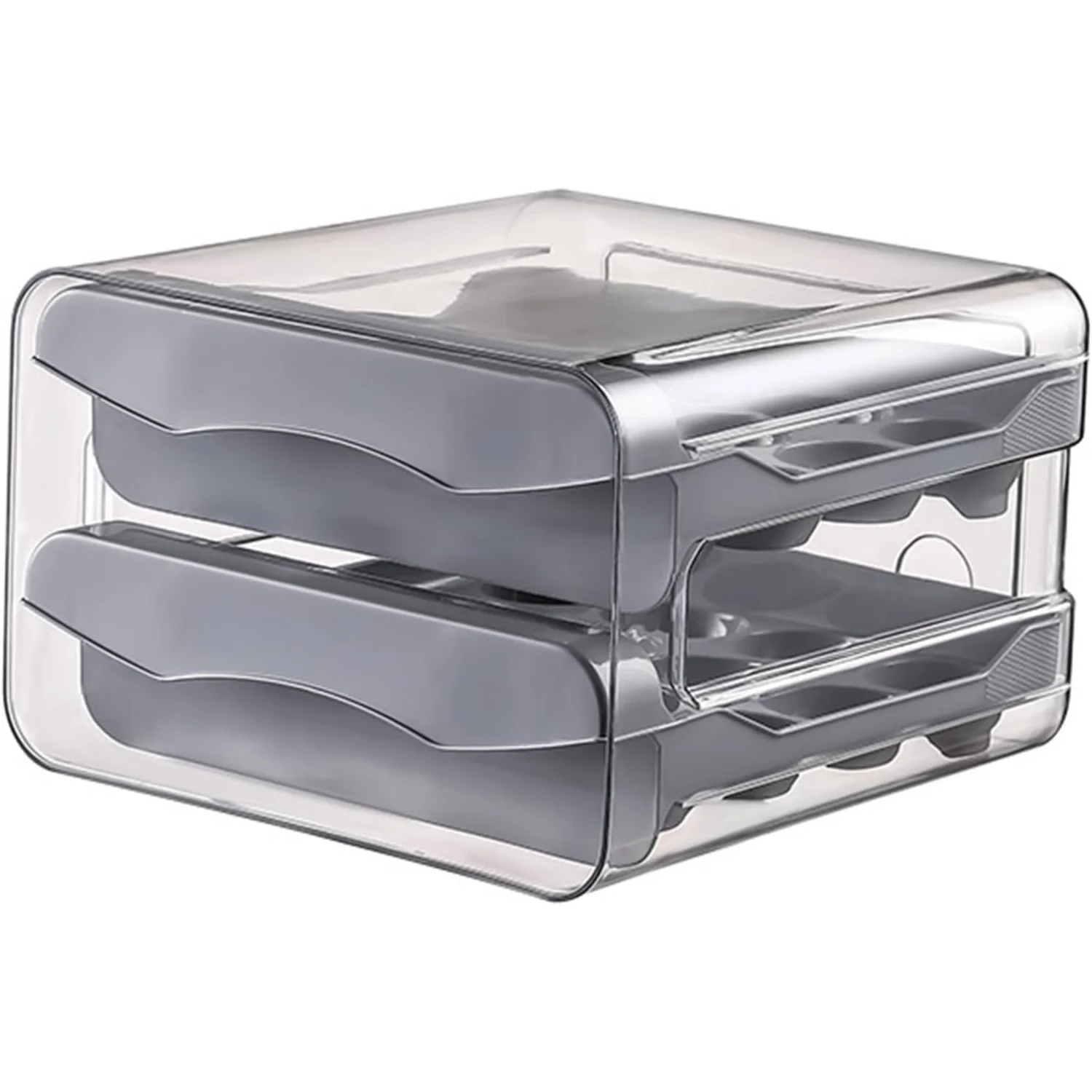 Egg Case Refrigerator Organizer Double Layers Transparent 32 Grids Large Capacity Food Grade Pull Out Drawer Type Stable Stac