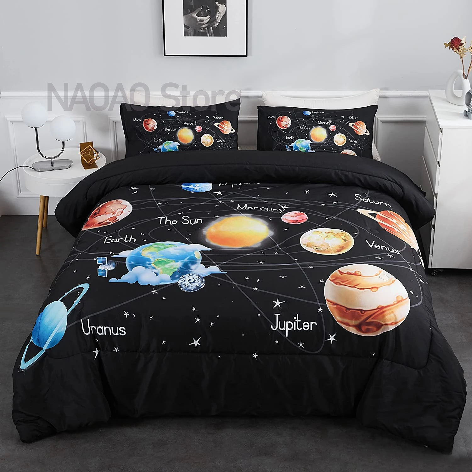 

Solar System Duvet Cover Outer Space Bedding Set Universe Planets Theme Comforter Set for Boys Kids With Pillowcases