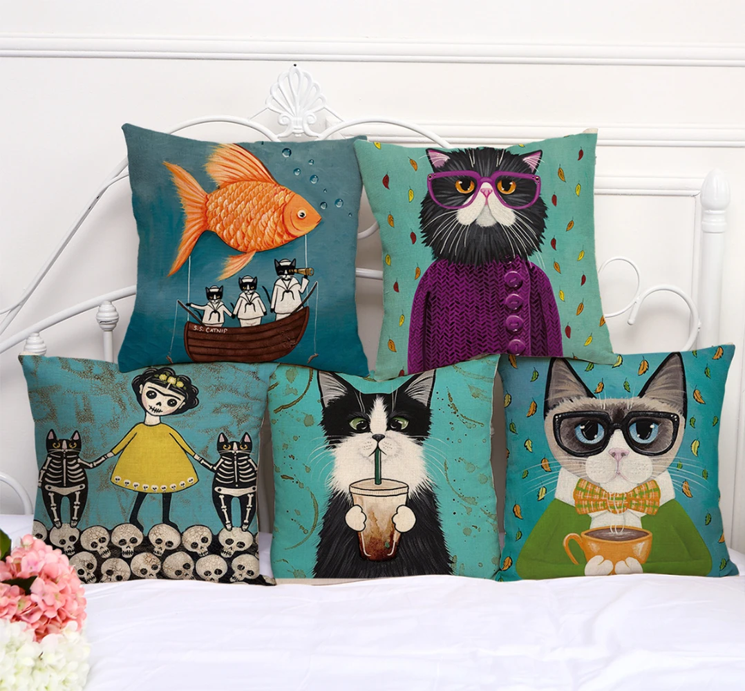 Cute Cat Pillow Case Colorful Cat Men Pillowcase for Pillow 