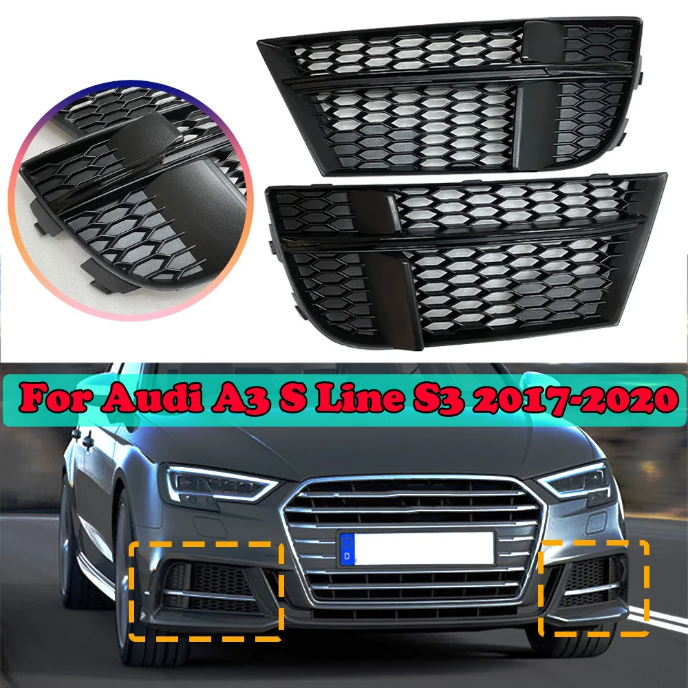 Fog Light Lamp Grille Honeycomb Mesh Style Cover Grill For Audi A3 Sline S3 2017 2018 2019 2020 Car Accessory