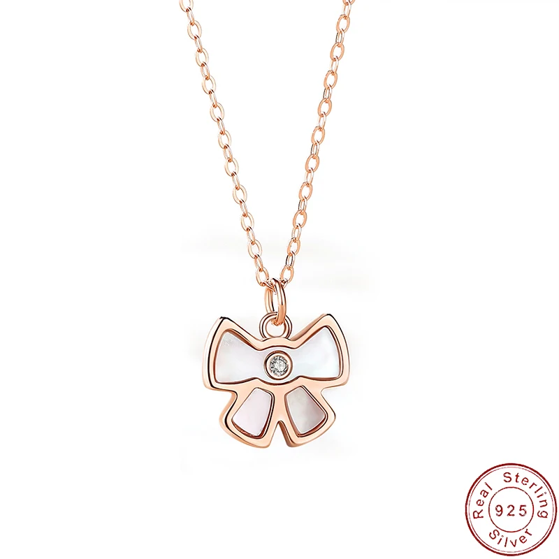 

Authentic Fine Bow Fritillary Necklace Sterling Silver Rose Gold Pendant Goddess Day For Women Birthday Jewelry Gift+box